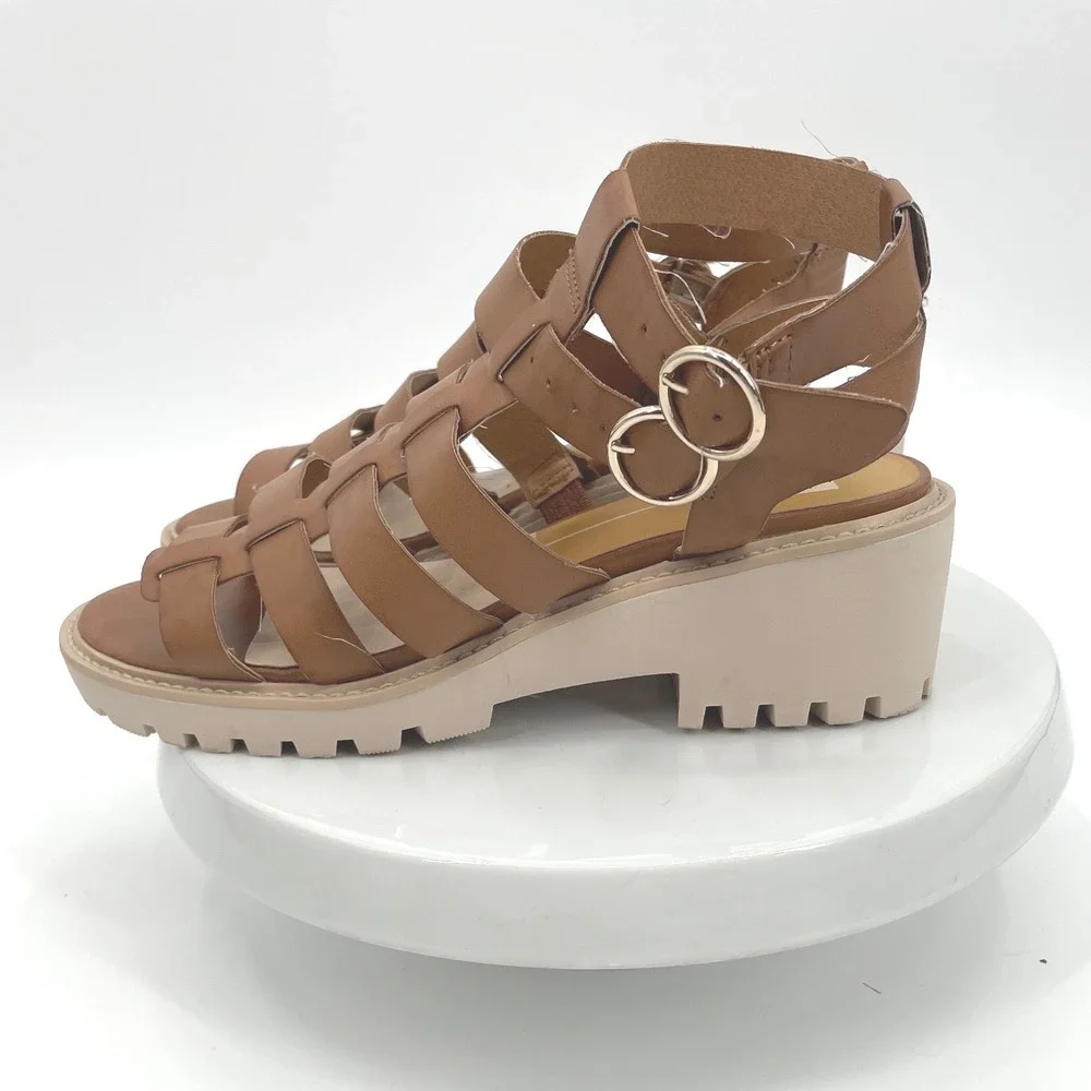 Dolce Vita Lillia Gladiator Sandals Womens 8.5 Brown Faux Leather Platform‎ Lug